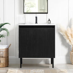 Dowell 36 Inch Bathroom Vanity with Sink Combo,Freestanding Bathroom Sink Cabinet with Ceramic Basin 2 Soft Closing Doors Wood Sink Vanity,Adjustable Shelves - 042 36 Series