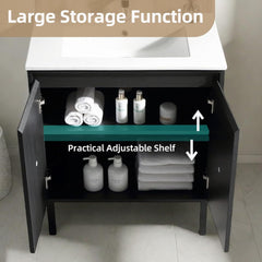 Dowell 36 Inch Bathroom Vanity with Sink Combo,Freestanding Bathroom Sink Cabinet with Ceramic Basin 2 Soft Closing Doors Wood Sink Vanity,Adjustable Shelves - 042 36 Series