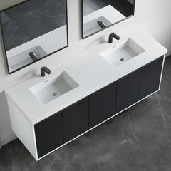 Dowell 72" Wall-Mounted or Freestanding Bathroom Vanity Set – White Assembled Vanity Base with 5 Soft-Close & White Resin Double Basin Sink- 057 60 Series