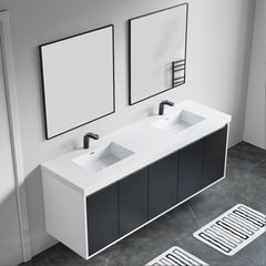 Dowell 72" Wall-Mounted or Freestanding Bathroom Vanity Set – White Assembled Vanity Base with 5 Soft-Close & White Resin Double Basin Sink- 057 60 Series
