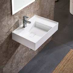 Dowell Wall Mounted Bathroom Sink Rectangular Bowl Stone Resin Sink Luxury ADA Compliant Sink Non-overflow & Single Faucet Hole Floating Sink Perfect for Every Bathroom - 070 2418 Series