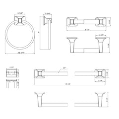 Dowell 4-Piece Bathroom Accessory Set - Squared Design - Bath Towel Bar, Hand Towel Ring, Toilet Paper Holder, Towel/Robe Hook - 1005 41 Series