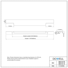 Dowell 11-7/8" Cabinet Pulls - Aluminum, 8-3/4" Center-to-Center, 10 Pack - 3063 012 Series