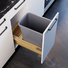 Dowell Base Cabinet Wastebasket Wooden Pullout with One or Two 20 Quart/5 Gallon Grey Plastic Bins - 4006 Series