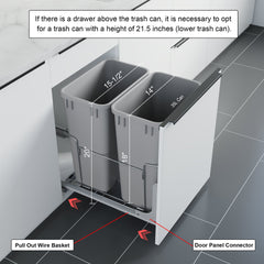 Dowell 18" Double Aluminum Base Wastebasket Pull Out with Full Extension Soft-Close Slides, Bottom Mount
