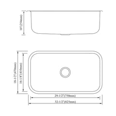 Dowell 32-1/2" Kitchen Undermount Sink - 10" Deep Bowl, Stainless Steel 18 Gauge - 6001 Series