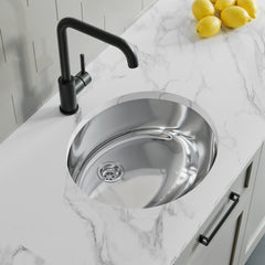 Dowell 19" Oval Undermount Single Bowl 18-Gauge Stainless Steel Kitchen Bar / Bathroom Sink - 5- 3/4" Deep Bowl, Double Layered Body With Overflow, 6001 Series
