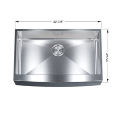 Dowell 32-7/8" Kitchen Apron Front Farmhouse Undermount Sink - 10" Deep Bowl, Small Radius Corners, Stainless Steel 16 Gauge - 6008 Series