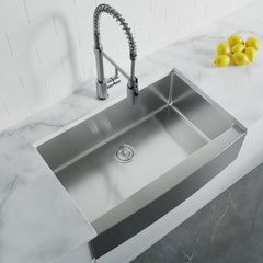 Dowell 32-7/8" L X 20-3/4" W Handcrafted Apron-Front Farmhouse Undermount Kitchen Sink 16 Gauge Stainless Steel 10" Depth Single Bowl With Grid Strainer
