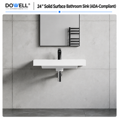 Dowell Solid Surface Wall-Mounted Bathroom Sink, Top-Mount Basin – ADA-Compliant