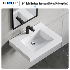 Dowell Solid Surface Wall-Mounted Bathroom Sink, Top-Mount Basin – ADA-Compliant