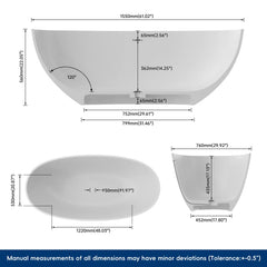 Dowell 61" Freestanding Compact Soaking Solid Surface Bathtub-BT033 Series