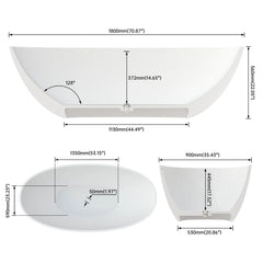 Dowell 71" Classic Large Capacity Solid Surface Stone Resin Freestanding Soaking Bahtutb-BT033 Series