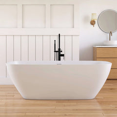 Dowell 67" Freestanding Soaking Bathtub Solid Surface Soaking Tubs in Matte White-BT036 Series