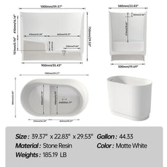 Dowell 39" Japanese Soaking Tub Solid Surface Freestanding Bathtub for Small Bathrooms-BT238 Series