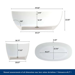 Dowell 59" White Large Capacity Freestanding Deep Soaking Solid Surface Bathtub-BT333 Series