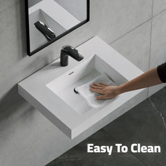 Dowell 24”-Solid Surface Wall-Mounted Bathroom Sink, Top-Mount Basin – ADA-Compliant