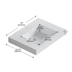 Dowell 24”-Solid Surface Wall-Mounted Bathroom Sink, Top-Mount Basin – ADA-Compliant