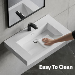 Dowell 30”-Solid Surface Wall-Mounted Bathroom Sink, Top-Mount Basin – ADA-Compliant