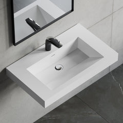 Dowell 30”-Solid Surface Wall-Mounted Bathroom Sink, Top-Mount Basin – ADA-Compliant