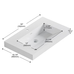 Dowell 30”-Solid Surface Wall-Mounted Bathroom Sink, Top-Mount Basin – ADA-Compliant