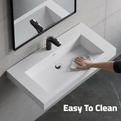 Dowell 36”-Solid Surface Wall-Mounted Bathroom Sink, Top-Mount Basin – ADA-Compliant