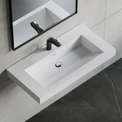 Dowell 36”-Solid Surface Wall-Mounted Bathroom Sink, Top-Mount Basin – ADA-Compliant