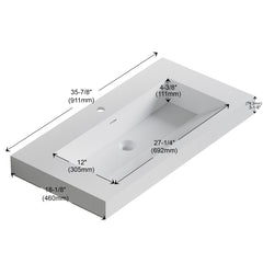 Dowell 36”-Solid Surface Wall-Mounted Bathroom Sink, Top-Mount Basin – ADA-Compliant