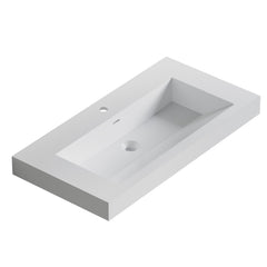 Dowell 36”-Solid Surface Wall-Mounted Bathroom Sink, Top-Mount Basin – ADA-Compliant