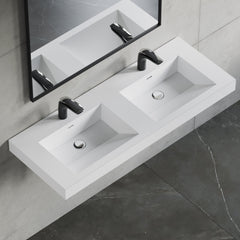 Dowell 48”-Solid Surface Wall-Mounted Bathroom Sink, Top-Mount Basin – ADA-Compliant