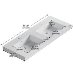 Dowell 48”-Solid Surface Wall-Mounted Bathroom Sink, Top-Mount Basin – ADA-Compliant
