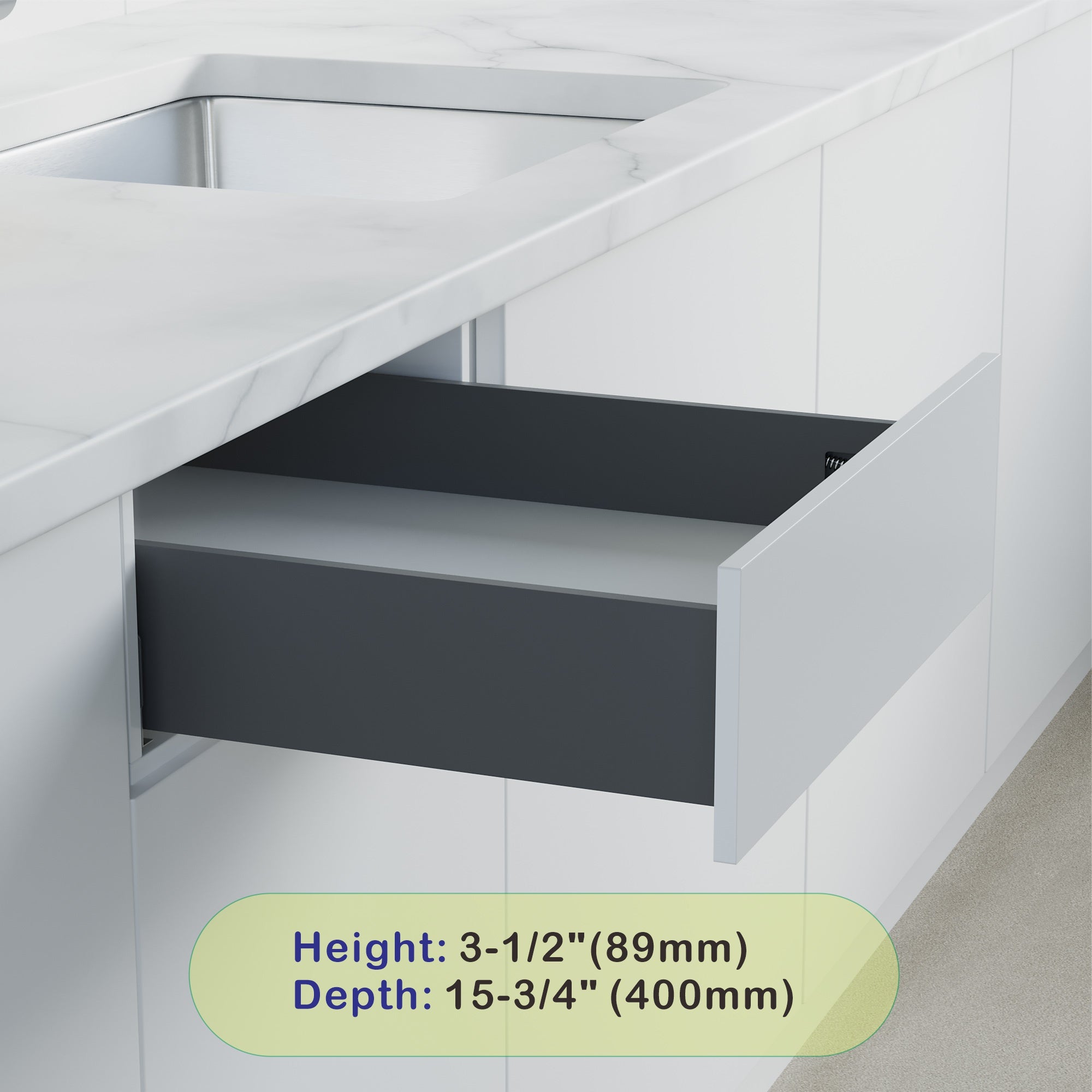 Dowell Slim Metal Drawer Kit, Soft-Close Full Extension Undermount Sli