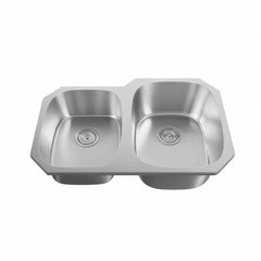 Dowell 32" Kitchen Undermount Double Bowl Sink - One 13-1/2" Bowl, 7" Deep, One 15-3/8" Bowl, 9" Deep, Stainless Steel 18/16 Gauge - 6001 Series