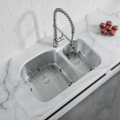 Dowell 31-1/2" Kitchen Undermount Double Bowl Sink - One 17-3/4 " Bowl, 9" Deep, One 10-3/8" Bowl, 7" Deep, Stainless Steel 18/16 Gauge - 6001 Series