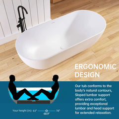 Dowell 69" Minimalist Seamless Solid Surface Soaking Freestanding Oval Bathtub Series