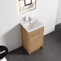 Dowell 18"  Unassembled Freestanding Bathroom Vanity Kit with White Ceramic Basin -  One or Two Soft-Close Doors, One Shelf - 012 Series - Oak Natura