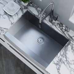 Dowell 30" L x 20" W Handcrafted Apron-Front Farmhouse Undermount Kitchen Sink 18 Gauge Stainless Steel 10" Depth Single Bowl With Grid Strainer